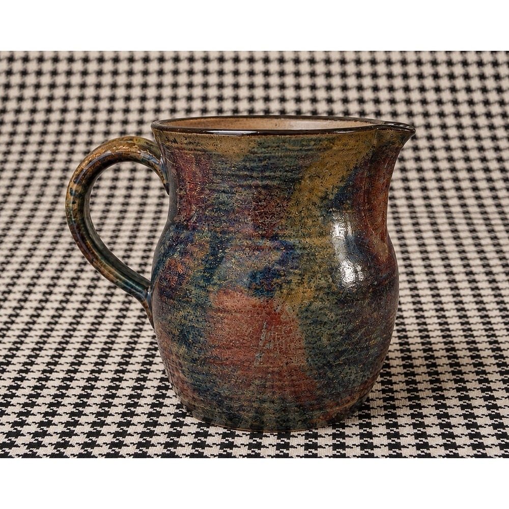 Vintage Studio Pottery Pitcher Signed 1999 Handmade Blue Purple Art Pottery Vase